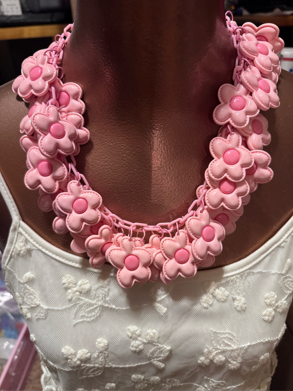 Pink pink pink flower fun necklace